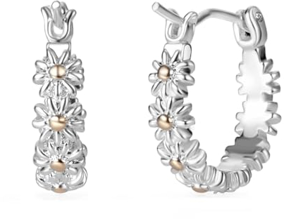 Philip Jones Ohrringe, Gänseblümchen-Design, mit Weiß- und Gelbgold vergoldet, in Geschenkbeutel