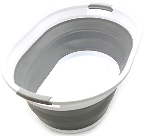 SAMMART 39L Collapsible Plastic Laundry Basket - Oval Tub/Basket - Foldable Storage Container/Organizer - Space Saving Laundry Hamper (Grau), Size : 61 x 45,5 x 27,3 cm