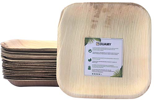 20 Platos Cuadrados de Hoja de Palma Desechables, 20 Platos Biodegradables (18x18 CM) Vajilla Ecológica para Eventos, Bodas, Cumpleaños, Libre de BPA , Materiales Naturales, sin Químicos Abrasivos