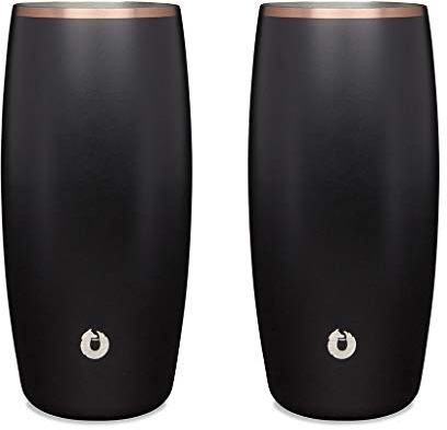 SNOWFOX aislado acero inoxidable sin tallo 16.9 oz. Juego de 2 vasos de cerveza, color blanco y dorado, acero inoxidable, Black/Gold, 17 oz Beer Glass Set