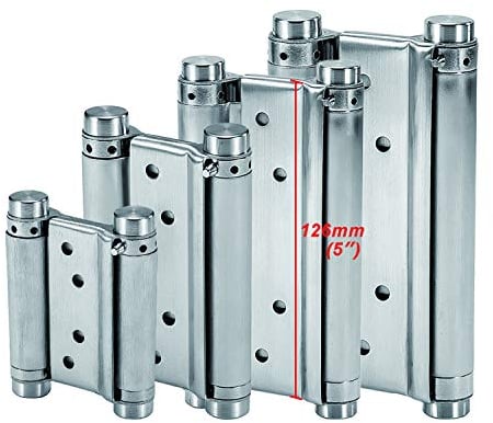 LOOTICH Heavy Duty Double Action Stainless Steel Spring Hinges 5” (126mm) Self Closing for Swing Doors Freegate Saloon Cafe Bar Counter Door Load Capacity 25kg Satin (2 PCS)