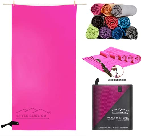 Style Slice Microfibre Towel Quick Dry Lightweight Absorbent Travel Towel Sports Beach Gym Swimming Camping Hiking Drying Small Medium Large XL XXL (Fuchsia, Small 60cm x 30cm)