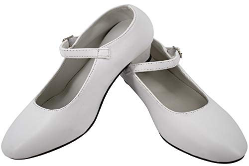 Gojoy shop- Zapato con Tacón de Danza Baile Flamenco o Sevillanas para Niña y Mujer,Contiene : Zapato con Tacón y Mochila de Cuerdas. 13 Colores Disponibles. (Blanco, 26)