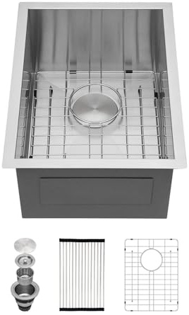 Kichae 35,6 cm kleine Küchenspüle, Unterbau, 14 x 18 Bar, Vorbereitungsspüle, Unterbau, 18 Gauge, Edelstahl, tiefe Einzelschüssel, Wohnmobil-Waschbecken, handgefertigt, runde Ecken
