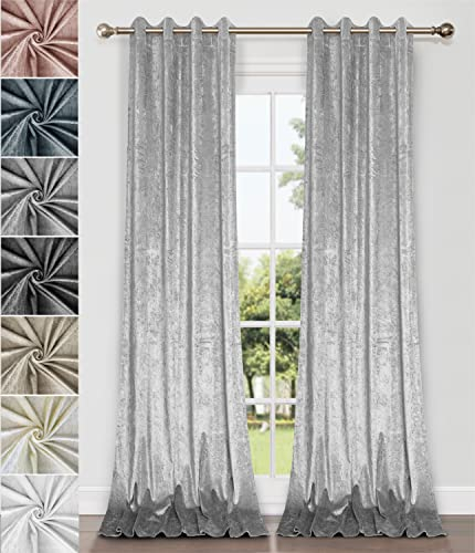 Home Direct Vorhänge, Gardinen aus zerknittertem Samt, Vorhang mit Ösen, ungefüttert, 2 x 245cm x 140cm(LxB), 1 Paar Silber, hellgrau