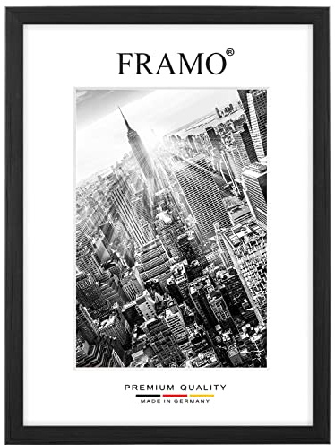 FRAMO Marco de madera de pino negro, 33 x 46 cm, tamaño a elegir, incluye cristal acrílico antirreflejos, marco para puzles, fotos, póster