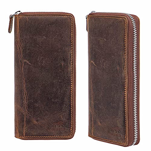 Solo Pelle Universal Wallet passend für Apple iPhone 11 bis 16 Pro Max und Geräte bis 7,1 Zoll Reiseetui I Geldbörse aus echtem Leder (Vintage Braun)