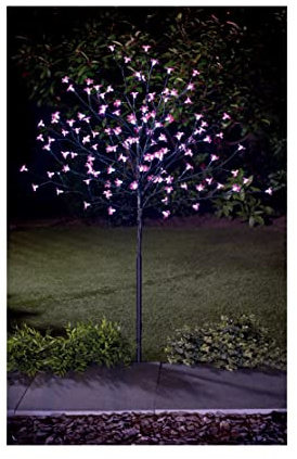 Spot on dealz® 4 FT Cherry Blossom Tree Outdoor Christmas Decorations 128 Pink LED Tree Lights with Metal Flat Base Garden Ornaments for Home Xmas Display Indoor