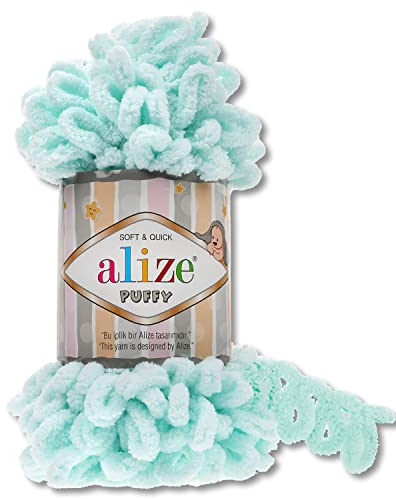 Alize 100 g Puffy Wolle in 62 Auswahl Schlaufenwolle Stricken und Häkeln ohne Hilfsmittel (15 | Mint)