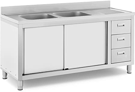Royal Catering RC-IKS04 Spülenschrank 2 Becken Edelstahl 400 x 400 x 300 mm Spülenunterschrank Spülschrank