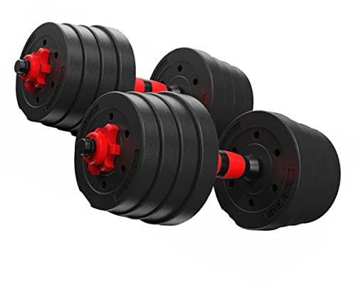 mymixtrendz 30kg Adjustable Dumbbells With extended bar Weights set for Men Women, Solid Dumbbell Handles Barbell Perfect for training home gym weights Bodybuilding fitness weight lifting (black red)