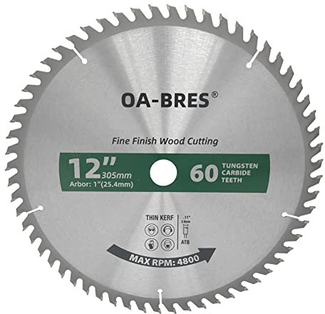 12-Inch Miter/Table Saw Blades, 60-Tooth ATB TCT Fine Finish Wood Cutting Circular Saw Blade with 1-Inch Arbor