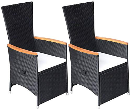 Leepesx Garten-Liegestühle 2 STK. mit Auflagen, Gartenmöbel, Balkonstühle, Chair Outdoor, Balkonmöbel, Hochlehner, Essstühle, Balkon Stuhl, Bistrostuhl, Poly Rattan Schwarz
