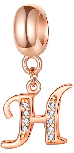 Rose Gold Letter H Charms fits Pandora Basic Bracelet, Initial H Alphabet Beads, Rose Gold 925 Sterling Silver Dangle CZ Birthstone Pendant, for Happy Birthday/Halloween Gifts
