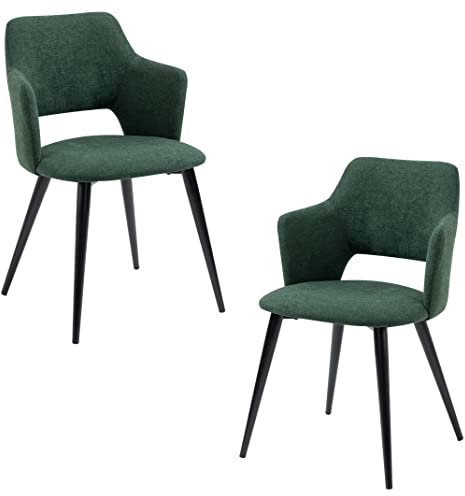 MEUBLE COSY Lot de 2 Chaises de Salle à Manger Rétro Fauteuil avec Accoudoirs Assise rembourrée en Tissu Pieds en métal pour Cuisine Salon Chambre Bureau, Acier allié, Vert, 48x54,5x80cm