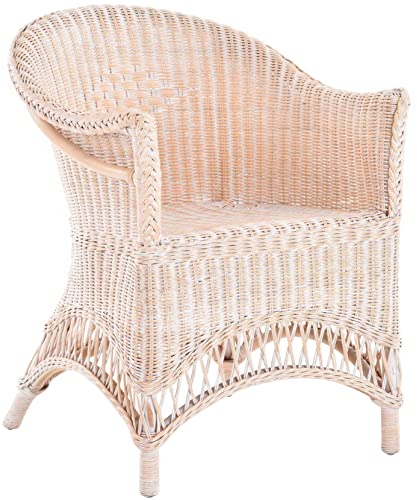 korb.outlet Rattansessel Landhaus Flechtsessel aus Natur-Rattan Rattan Sessel Korbsessel Wintergarten (Vintage Weiss)