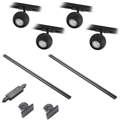Lindby 1-Phasen Schienensystem Komplettset Metall schwarz, Deckenspot 4 flammig 4x GU10 ohne Leuchtmittel bewegliche Deckenstrahler Spots Deckenleuchte