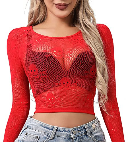 Buitifo Women Sexy Lingerie Fishnet Top Exotic Beach Cover Up(red,M)
