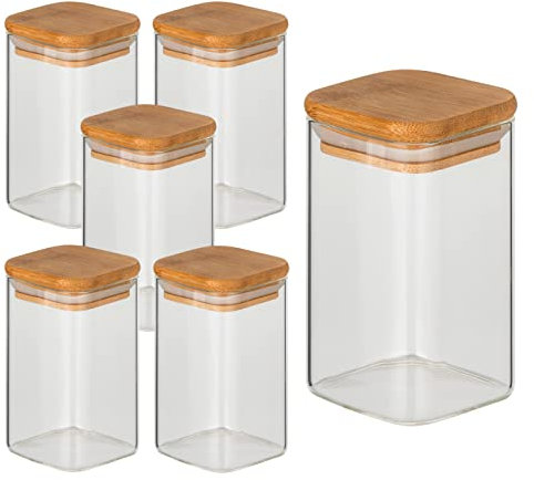 gouveo 6er Set Vorratsgläser 250 ml aus Borosilikatglas eckig mit Deckel - Aufbewahrungsgläser für Küche und Haushalt - Robuste Glasbehälter, Gewürzgläser, Vorratsdose (BGE250B)