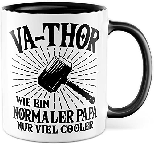Vater Tasse Vatertag Geschenk Va-Thor Kaffeetasse Thor Geschenkidee Wikinger Kaffee-Becher für Papas Väter Vathor Sohn Tochter Comic-Fan Vatertagsgeschenk Papa (Weiß/Schwarz)