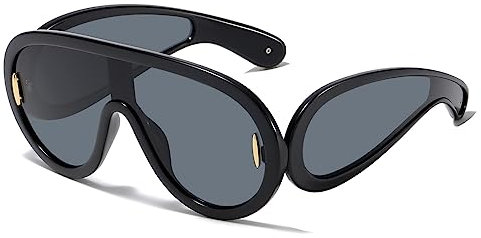 YAMEIZE Wrap Around Sunglasses for Women Men Fashion Y2k Oversized Cool Futuristic Sunglasses Rave Glasses Trendy Shield UV400 Black Grey
