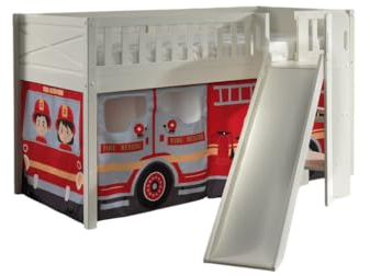 Vipack Scott Hochbett Rutsche und Vorhang Fire Truck, weiß, 90 x 200 cm