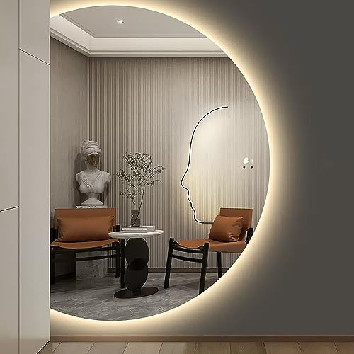 UkewEi Groß Halbrunder Rahmenlos Wandspiegel 70 * 100cm, Ganzkörperspiegel mit Touch-Schalter, Dimmbar Anti-Beschlag Badezimmerspiegel (Color : Left Cut, Size : 84 * 120cm)
