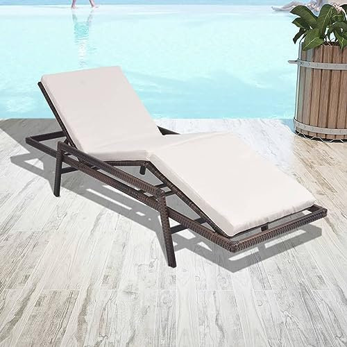 Homgoday Sonnenliege mit Auflage Poly Rattan Braun Gartenliege Liegestuhl Balkonliege Relaxliege Strandliege Terrassenliege für Garten Balkon Terrasse