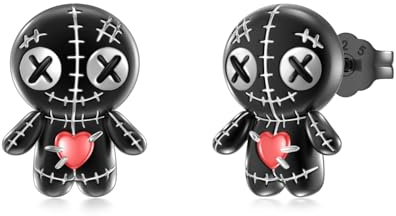 Voodoo Puppen Ohrringe Sterling Silber Halloween Ohrstecker Gothic Ohrringe Schmuck Absolvent Geschenk für Muttertag Damen (Schwarz)