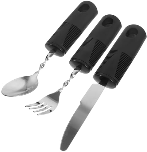 DEARMAMY 3piezas Cubiertos Adaptables Para Ancianos De Mangos Antideslizantes y Diseño Ergonómico Utensilios Prácticos Para Discapacidad y Necesidades Especiales Para Uso Diario y