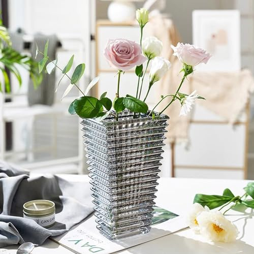 Grand vase en verre de cristal de 23 cm, épais et transparent, ornement hydroponique, pour la maison, la table à manger, cadeau de mariage, de pendaison de crémaillère, gris trapèze