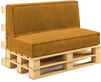 chilly pilley® Palettenkissen Palettenauflagen aus Cord für EU-Paletten - Abnehmbarer Bezug - Sitzkissen - Rückenlehnenkissen viele Farben (Honig, 2er Set)