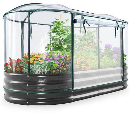 KING BIRD Hochbeet mit Abdeckung verzinkt oval Pflanzkasten Gartenbox Outdoor für Gartenarbeit Gemüse Blumen klar