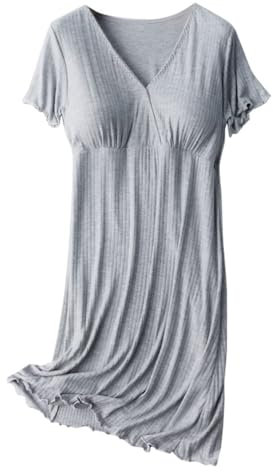 ORANDESIGNE Robes Maternité Robe de Grossesse Mi-Longue à Manches Courte Couleur Unie Robe Tunique d'allaitement Maternité pour Femmes Enceintes A Gris M