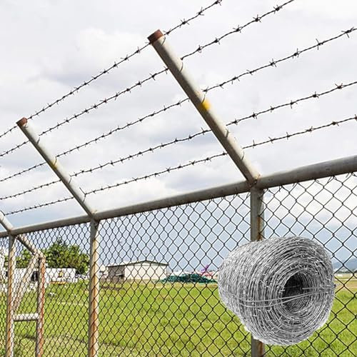 Barbed Wire, Barbed Wire Roll, Barbed Double Steel Wire Roll, High Tensile Razor Wire Fence for Animals, Yards, Agriculture (140m)