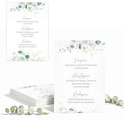 Eummel 20 Zauberhafte Menükarten im Boho Design | Format DIN A5 | Individuell anpassbare Speisekarten Getränkekarten für die Hochzeit Geburtstag Jubiläum | Tischdeko Menu Blanko