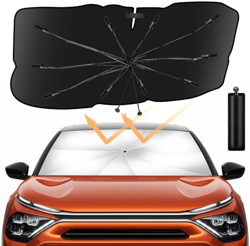 Sonnenschirm Auto Frontscheibe,Auto Sonnenschutz Frontscheibe Car Windshield Sun Shade Umbrella UV-Schutz & Hitzeblock für die Meisten Autos (135×78cm)