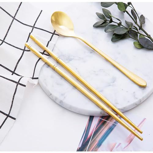 sjdoPulse Ensemble De Baguettes Et De Cuillères – Ensemble De Baguettes en Alliage De Titane Pur, Vaisselle en Métal Réutilisable pour Restaurant À Domicile (D)