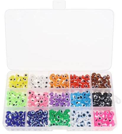 LT Easiyl 1 Box 8 mm Evil Eyes Perlen Set Handgefertigte Kunstharz Lampwork Perlen Anwendbar für DIV Halsketten Schmuck Armbänder Bastelarbeiten (15 Farben 450 Stück)