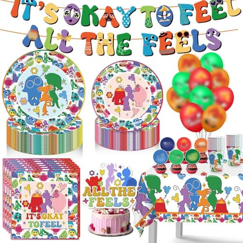 105pcs Inside Birthday Party Decorations Tableware Party Supplies Set include Banner, dinner Plates, Dessert Plates, Cups, Napkins, Balloons, Tablecloth, Cake Topper and Cupcake