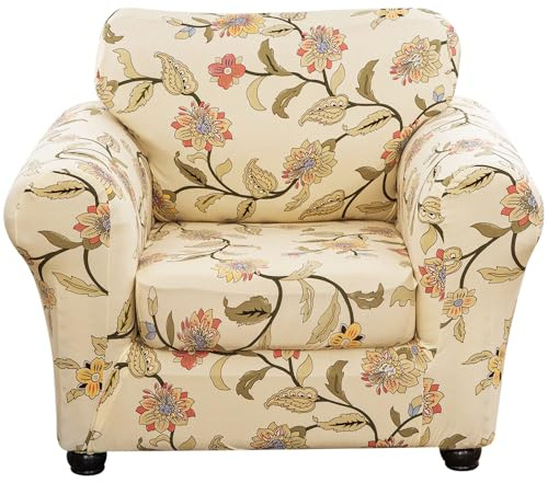 ARNTY Stretch-Sofabezüge für 1/2/3-Kissen-Sofa-Sofa-Möbel-Schonbezüge mit verbessertem, dickerem Jacquard-Stoff (Blühende Welt, 1 Kissensessel Sofabezüge)
