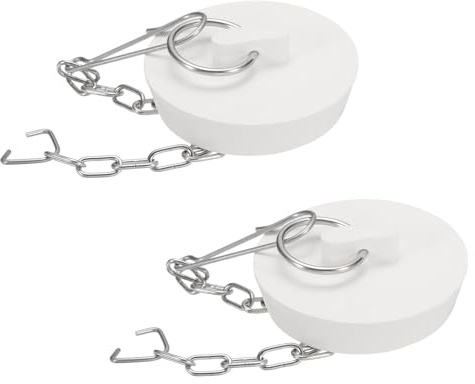 sourcing map 2Pcs Tub Stoppers, Rubber Bathtub Stoppers 45-47mm, White | Kitchen Sink,Drain Stopper,Bathroom Drain Plug,with Pull Ring and Stainless Steel Chain