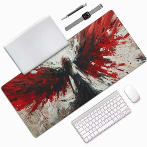 Rot Mauspad XXL Mauspad 700x300 mm Schreibtischunterlage, Wasserdicht Mauspad Engel Mousepad XXL, Gaming Mauspad Groß Verbessert Präzision und Geschwindigkeit, für Gaming Zubehör Zimmer Deko -MU629