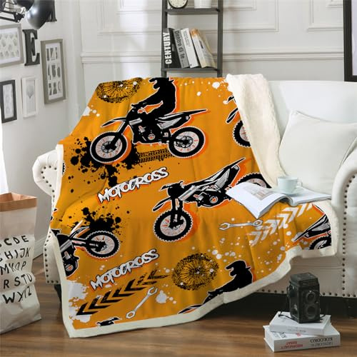 HAVOP Motorrad-Überwurfdecke für Kinder, Jungen, Teenager, Motorcross, Dirt-Bike-Druck, Sherpa-Fleece-Decke, Überwurf, hellgelb, weiche Decken, Kinderzimmer-Dekoration, Geburtstagsgeschenke
