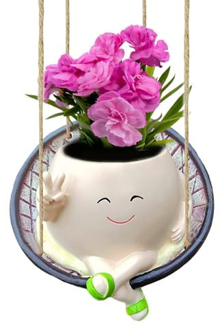 Maceta oscilante para interiores, bonita maceta oscilante con cara sonriente, diseño de cara sonriente, maceta de resina para suculentas para ayudar al cultivo de plantas
