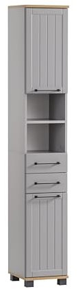 Schildmeyer Hochschrank Jelda 154231, platingrau/Eiche Landhaus Dekor, 30,3 x 32,6 x 180,9 cm
