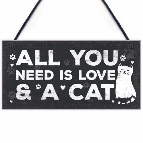 Wall Decor Cat Wooden Sign Pet Tag Cat Accessories Lovely Friendship Home Office Garden Farmhouse Wood Wall Art Sign 7.9''x3.9'' (All You Need is Love a cat)