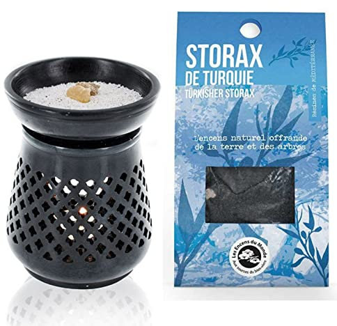 Diffuseur Porte-encens en Pierre Noire + Storax de Turquie