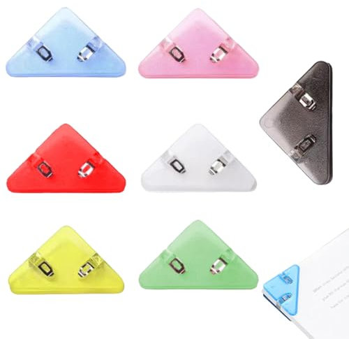 MEXRUMI 7 Pièce Clips De Coin Papier Livre De Triangle Dossier De Factures Trombone En Plastique Multicolore Pinces Triangulaires De Protection Coins En Papier Pinces À Reliure Pour Livres Et Document