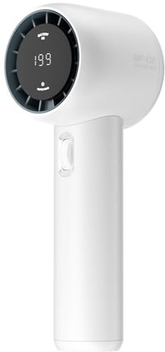 FUNJEO Tragbarer Ventilator, 1–199 Geschwindigkeiten einstellbar, Handventilator mit Turbofunktion, 3600mAh Akku, Kühle Luft mit Digitalanzeige, Reise-Essentials für Damen Herren Camping/Urlaub(Weiß)